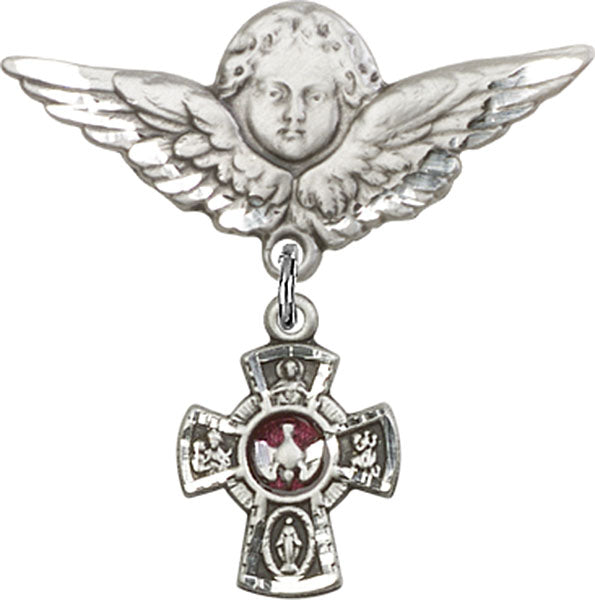 Red 5-Way Charm and Angel with Larger Wings Badge Pin