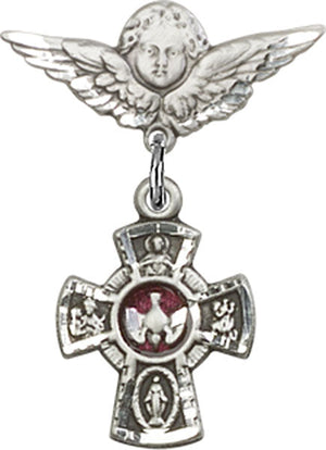 Red 5-Way Charm and Angel with Smaller Wings Badge Pin
