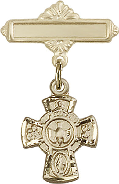Red 5-Way Charm and Polished Engravable Badge Pin