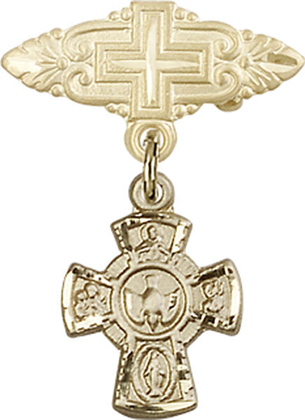 Red 5-Way Charm and Badge Pin with Cross