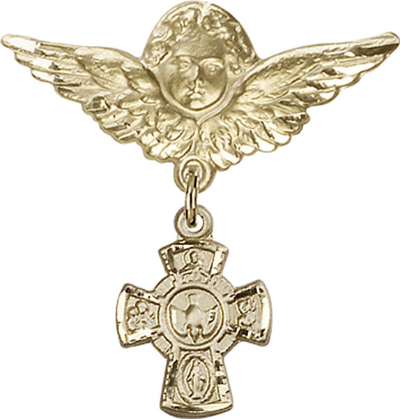 Red 5-Way Charm and Angel with Larger Wings Badge Pin
