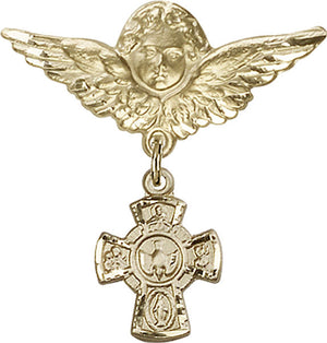 Red 5-Way Charm and Angel with Larger Wings Badge Pin