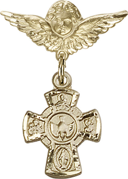 Red 5-Way Charm and Angel with Smaller Wings Badge Pin