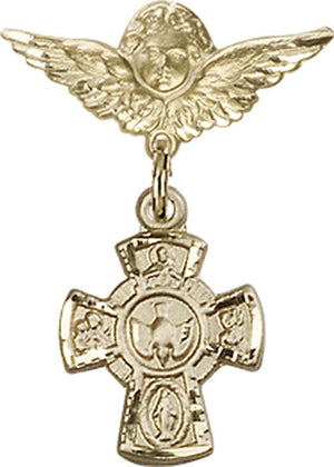 Red 5-Way Charm and Angel with Smaller Wings Badge Pin