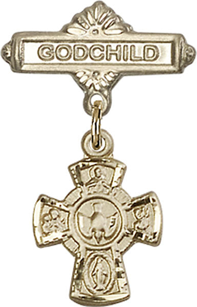 Red 5-Way Charm and Godchild Badge Pin