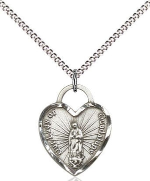Our Lady of Guadalupe with Heart Medal | Sterling Silver | ⅝" × ½"