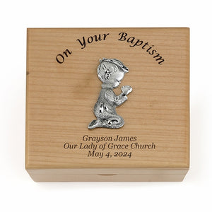 Baptism Keepsake Box for Boys - Maple Wood with Pewter