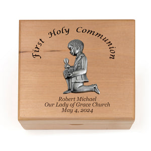 First Communion Boy's Maple Wood Keepsake Box
