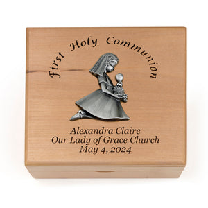 First Communion Girl's Maple Wood Keepsake Box