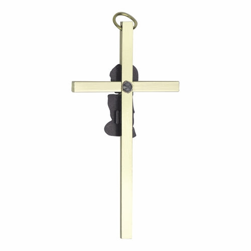 Praying Boy Baby Cross Blue Enamel Brass Pewter 4x2 Inch