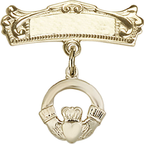 Claddagh Charm and Arched Polished Engravable Badge Pin