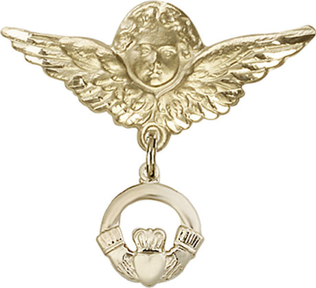 Claddagh Charm and Angel with Larger Wings Badge Pin