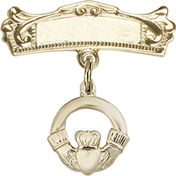 Claddagh Charm and Arched Polished Engravable Badge Pin