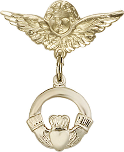 Claddagh Charm and Angel with Smaller Wings Badge Pin