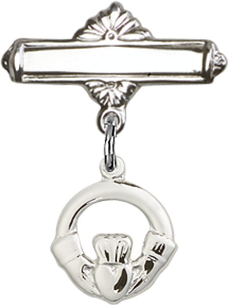 Claddagh Charm and Polished Engravable Badge Pin
