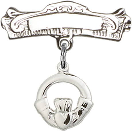Claddagh Charm and Arched Polished Engravable Badge Pin