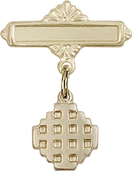 Jerusalem Cross Charm and Polished Engravable Badge Pin