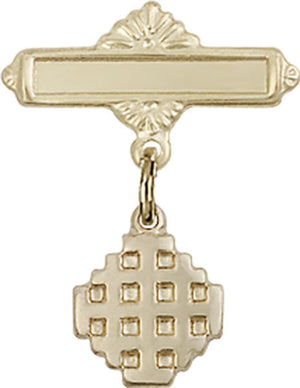 Jerusalem Cross Charm and Polished Engravable Badge Pin