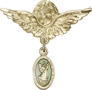 St. Christopher Charm and Angel with Larger Wings Badge Pin