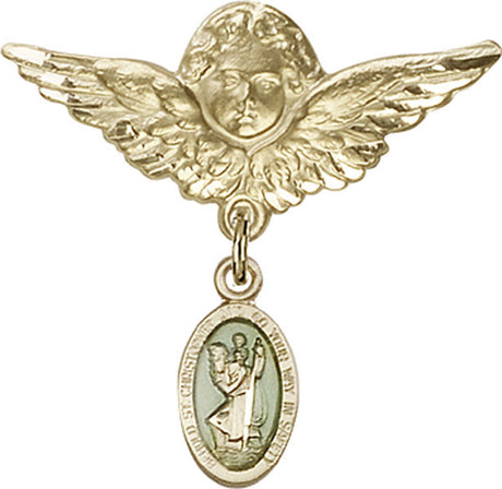 St. Christopher Charm and Angel with Larger Wings Badge Pin
