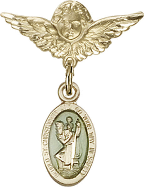 St. Christopher Charm and Angel with Smaller Wings Badge Pin