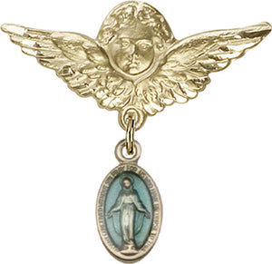 Blue Miraculous Charm and Angel with Larger Wings Badge Pin