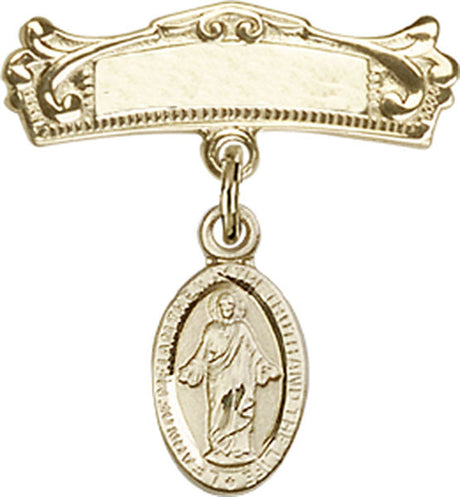 Scapular Charm and Arched Polished Engravable Badge Pin