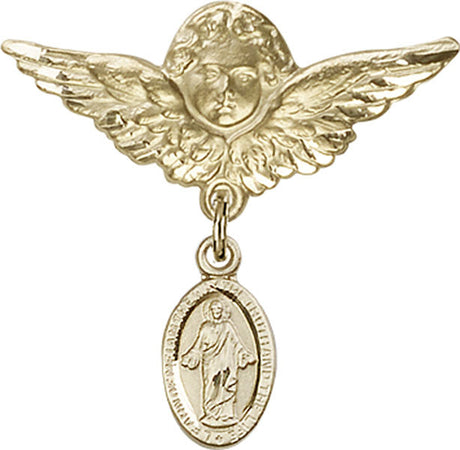Scapular Charm and Angel with Larger Wings Badge Pin