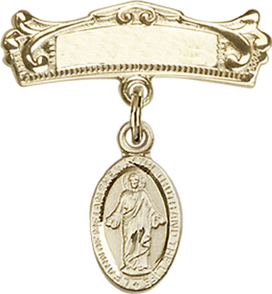 Scapular Charm and Arched Polished Engravable Badge Pin