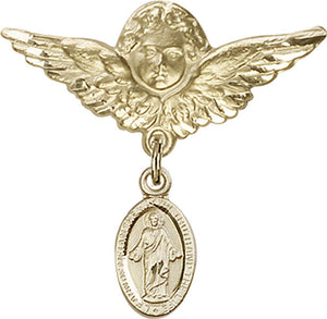 Scapular Charm and Angel with Larger Wings Badge Pin