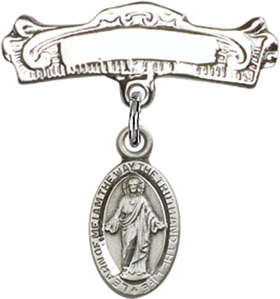Scapular Charm and Arched Polished Engravable Badge Pin