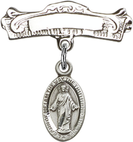 Scapular Charm and Arched Polished Engravable Badge Pin