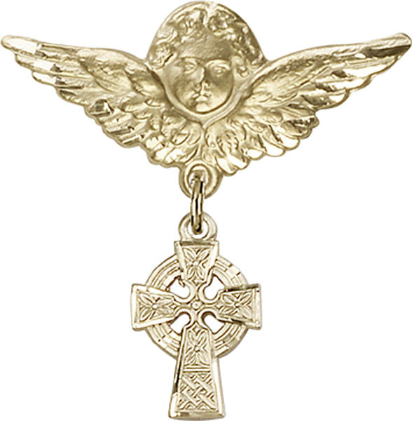 Celtic Cross Charm and Angel with Larger Wings Badge Pin