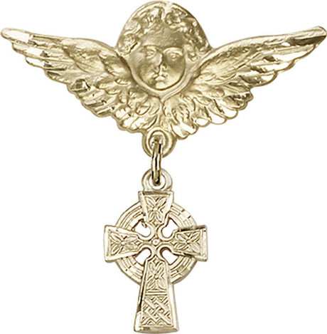 Celtic Cross Charm and Angel with Larger Wings Badge Pin