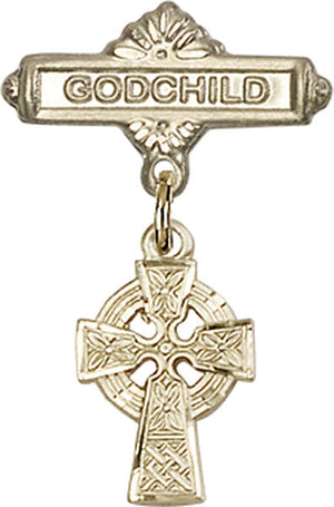 Celtic Cross Charm and Godchild Badge Pin