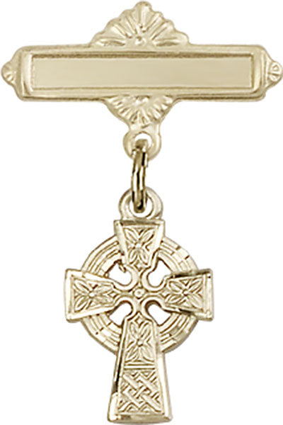 Celtic Cross Charm and Polished Engravable Badge Pin