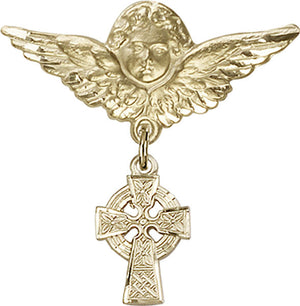 Celtic Cross Charm and Angel with Larger Wings Badge Pin