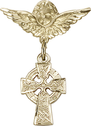 Celtic Cross Charm and Angel with Smaller Wings Badge Pin