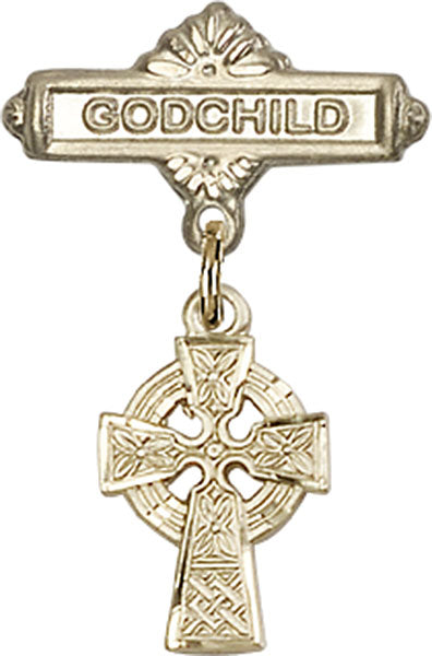 Celtic Cross Charm and Godchild Badge Pin
