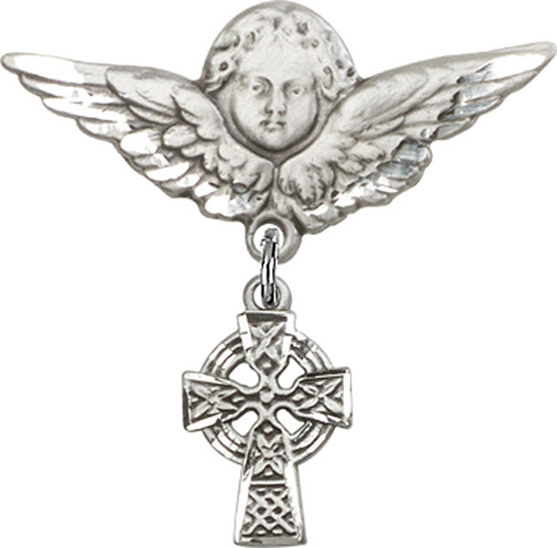 Celtic Cross Charm and Angel with Larger Wings Badge Pin