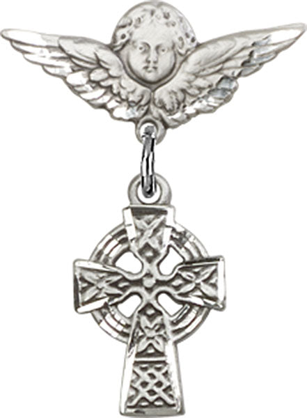 Celtic Cross Charm and Angel with Smaller Wings Badge Pin