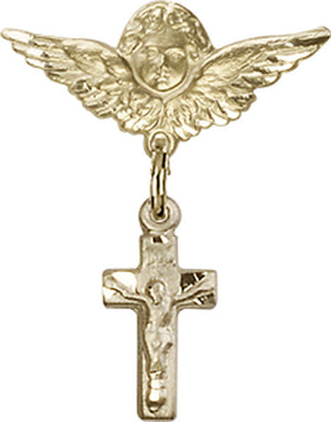 Crucifix Charm and Angel with Smaller Wings Badge Pin