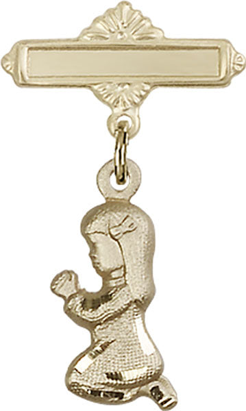 Praying Girl Charm and Polished Engravable Badge Pin