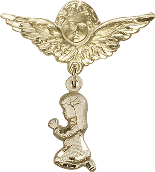 Praying Girl Charm and Angel with Larger Wings Badge Pin