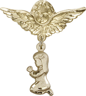 Praying Girl Charm and Angel with Larger Wings Badge Pin