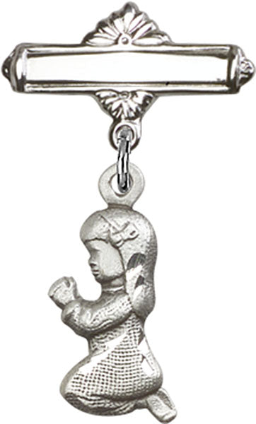 Praying Girl Charm and Polished Engravable Badge Pin