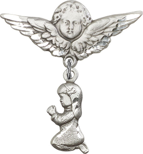 Praying Girl Charm and Angel with Larger Wings Badge Pin
