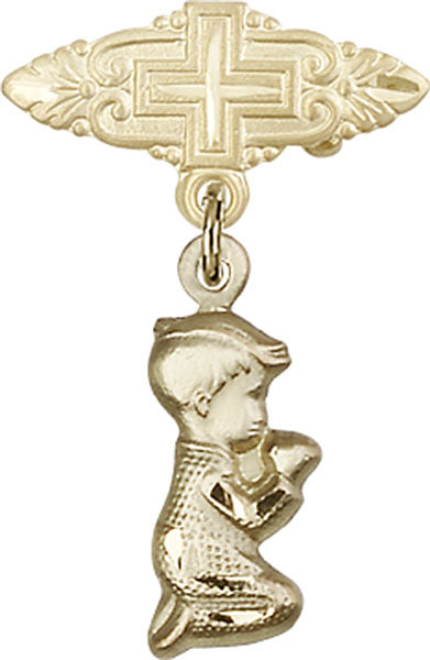 Praying Boy Charm and Badge Pin with Cross