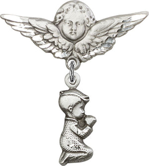 Praying Boy Charm and Angel with Larger Wings Badge Pin