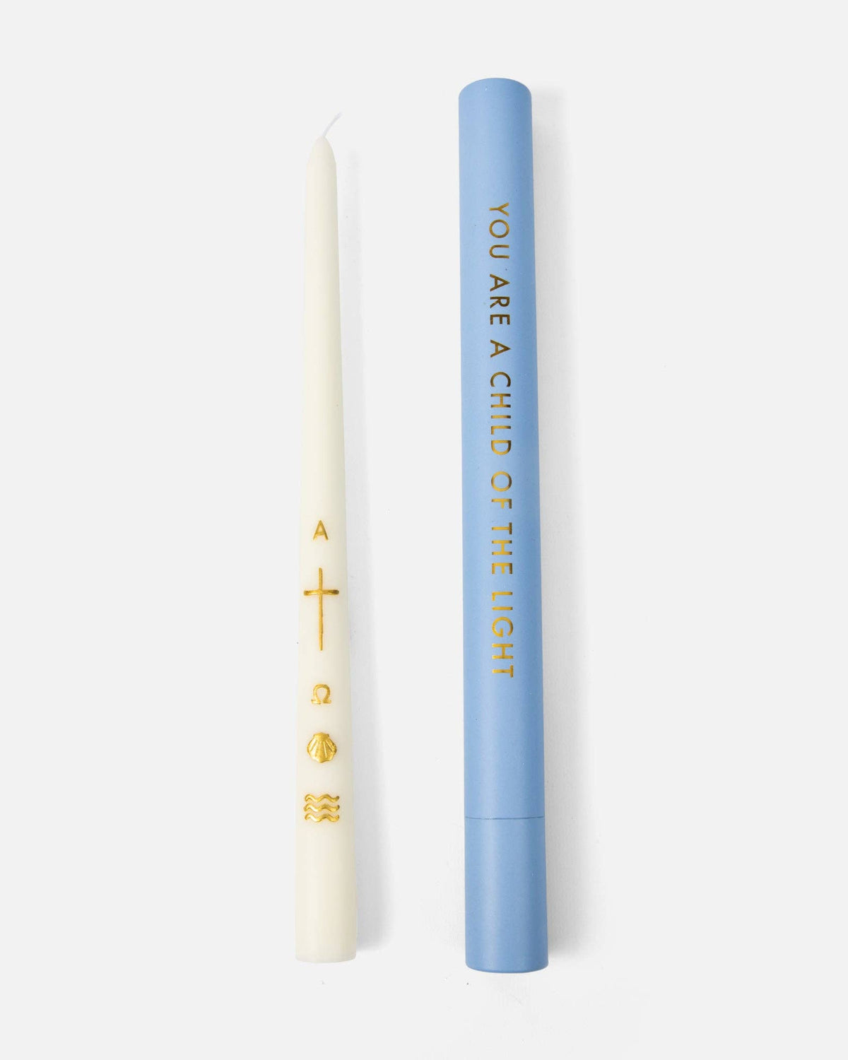 Alpha & Omega Baptism Candle, Gold Design, Soy & Beeswax
